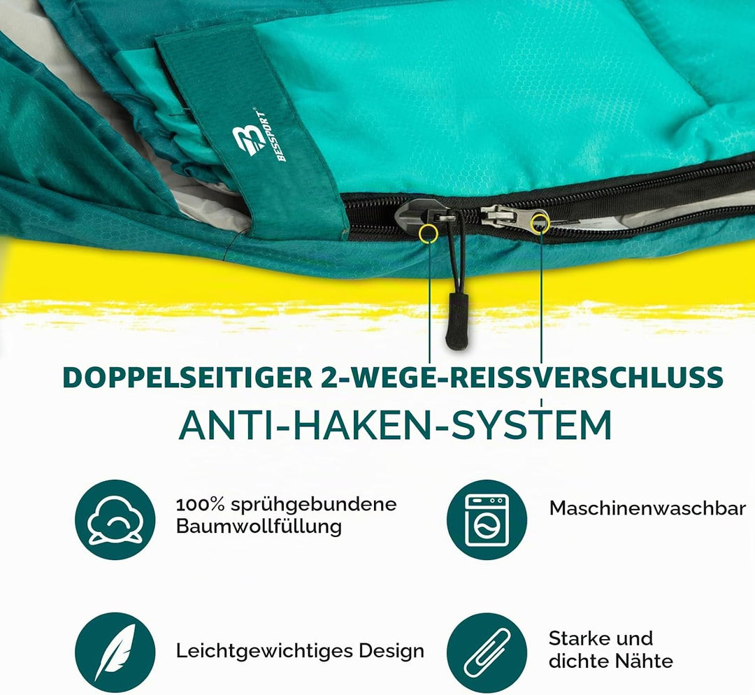 Bessport Schlafsack Flannel für Camping 3-4 Jahreszeiten - 10 °C-20°C | Winter Schlafsack Leichtgewi