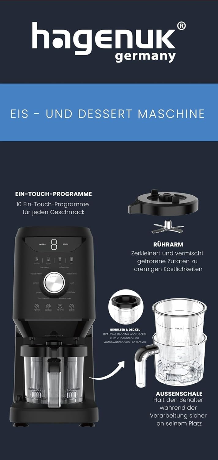 IceTwist Eismaschine – Eiscreme- & Slush-Maschine mit 10 Programmen, Ice Cream Maker für Eiscreme, S