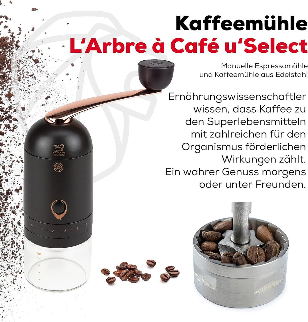 Peugeot Kaffeemühle L'Arbre à Café u‘Select 20 cm Schokolade I Hochwertige Espresso- & Kaffeemühle m