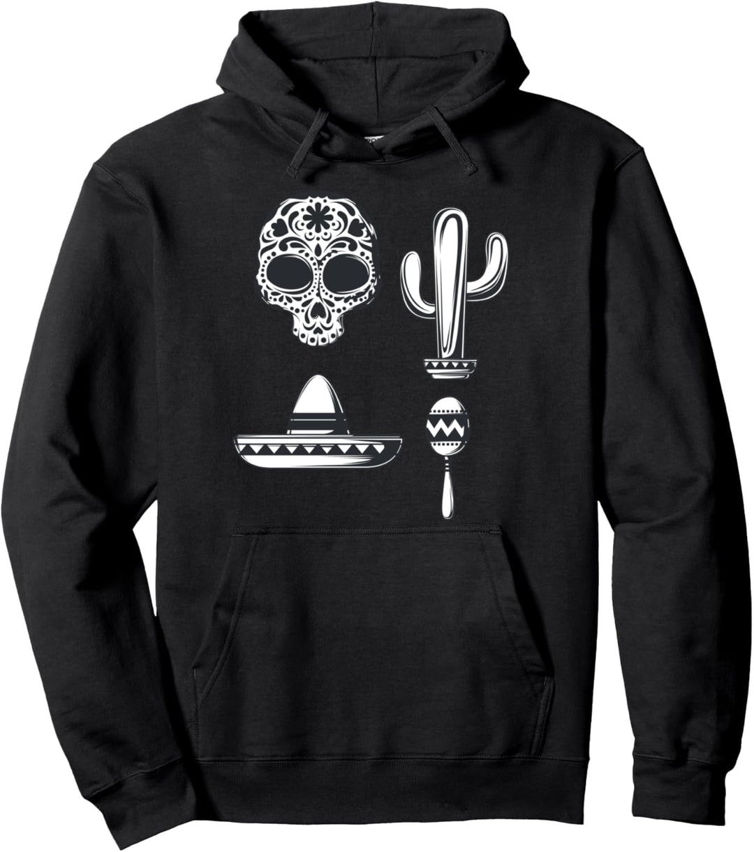 Mexiko Schädel Maracas Rumbakugeln Sombrero Rasseln Fiesta Pullover Hoodie