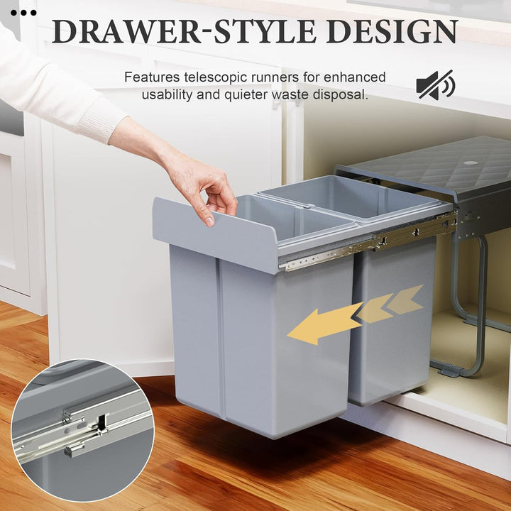 Soontrans Mülleimer Küche Unterschrank, Einbaumülleimer Küche mit 2x 20L Ausziehbarer Abfalleimer, T