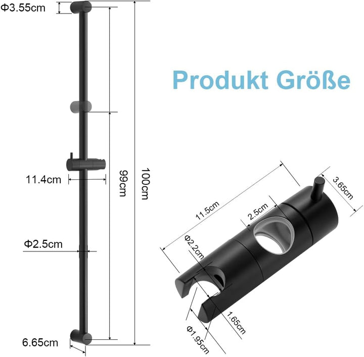 OFFO Duschstange Schwarz, 103cm segmentierte, wandmontierte Duschstange, verstellbarer Abstand 60 bi