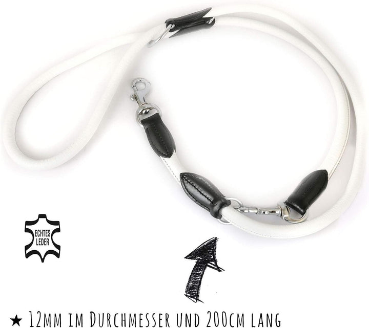 Monkimau Hundeleine Führleine für Hunde aus echt Leder verstellbar weiss, weiss