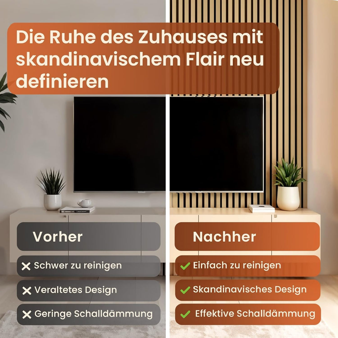 NEU.HOLZ Akustik Wandpaneele Vang 4er Set Wandverkleidung zum Kleben und Schrauben 2,88 m² Holzfurni