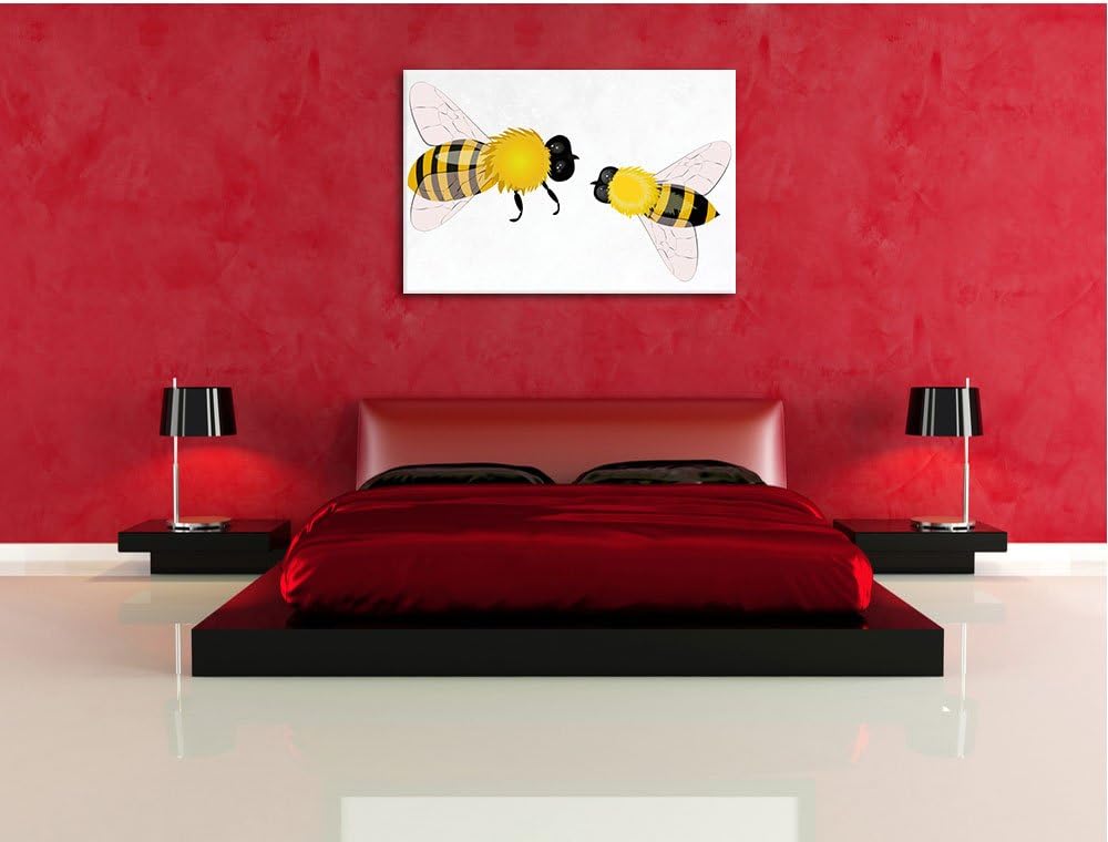 Hübsche Bienen weiss, Format: 100x70 auf Leinwand, XXL riesige Bilder fertig gerahmt mit Keilrahmen,