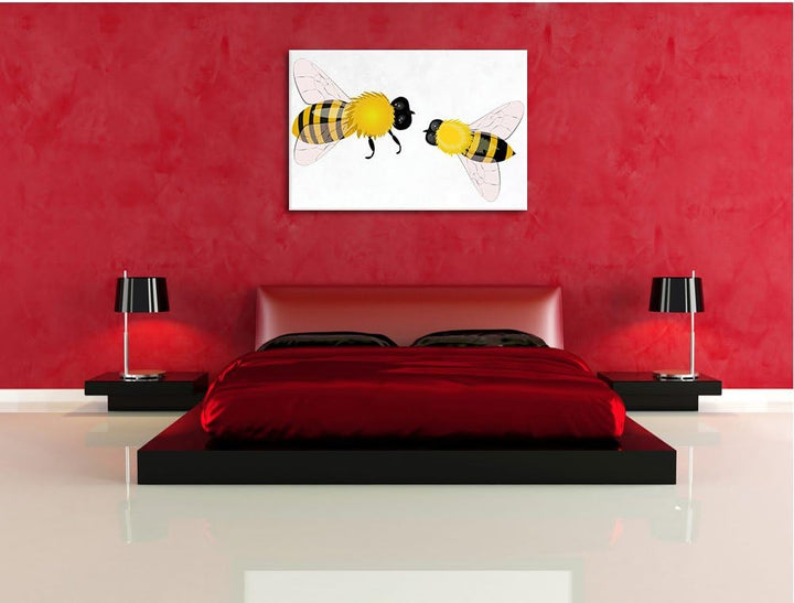 Hübsche Bienen weiss, Format: 100x70 auf Leinwand, XXL riesige Bilder fertig gerahmt mit Keilrahmen,