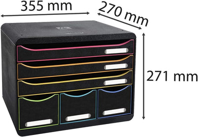 Exacompta 306914D Ablagebox Harlekin Querformat mit 6 Schubladen für DIN A+ Dokumente. Belastbare Sc