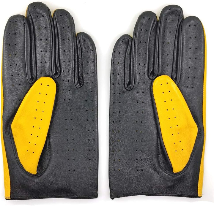 Herren Luxus 100% Schaffell Fahrhandschuhe-Weiches hochwertiges Leder Large(22.9-24.1cm) Schwarz&Gel