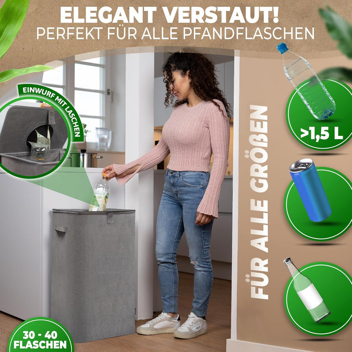 COTTARA® Pfandflaschen Sammelbehälter mit Deckel, Stabiler Flaschensammler Leergut Behälter, Praktis