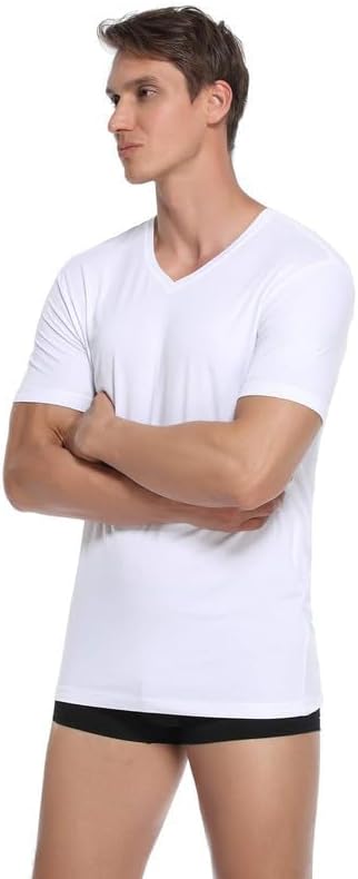 COLORFULLEAF 3/5er Pack Bambus T-Shirt Herren V Ausschnitt/Rundhals Stretch Unterhemd Männer Einfarb