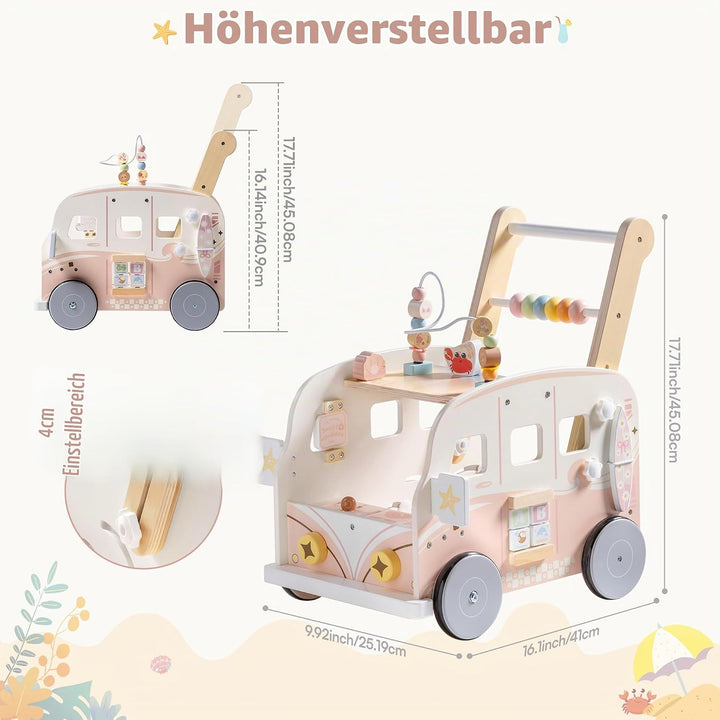ROBOTIME Holz Baby-Lauflernwagen, Multifunktionale Aktivitäts-Lauflernhilfe mit Höhenverstellung und