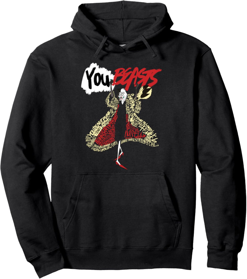 Disney Villains Cruella De Vil You Beasts Word Fill Pullover Hoodie