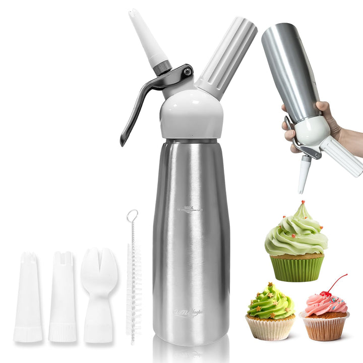Sahnespender, Sahnesyphon, Sahnespender Edelstahl 500mL, Espuma Flasche, für Sahne, Mousses, Dessert