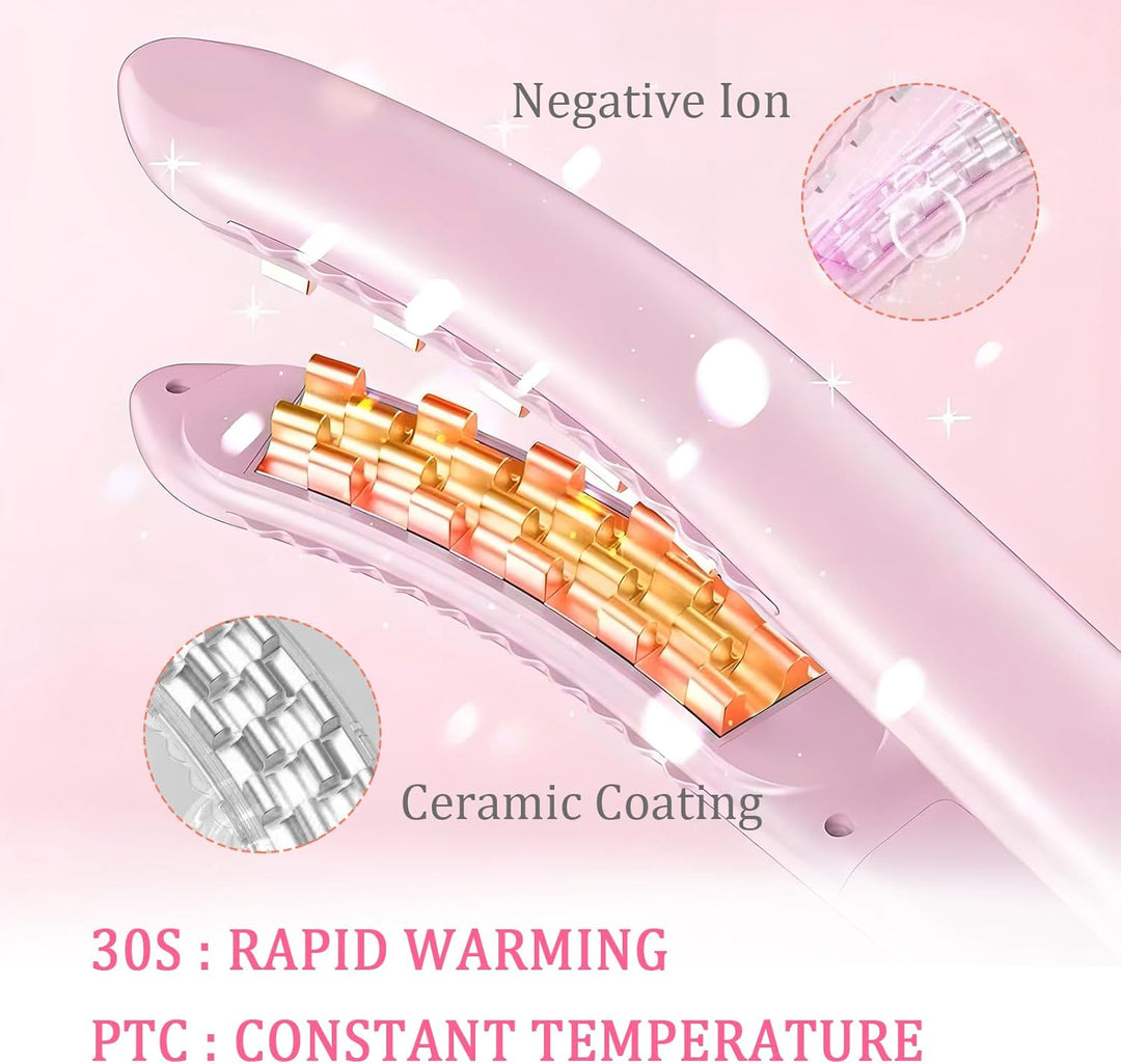 Kreppeisen – 30s PTC-Heating, 3-temp (160-200°C), Negative Ionen für Fülle am Ansatz & glatte Wellen