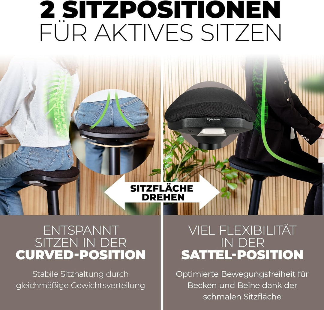 Ergonomischer Bürohocker [2 Sitzpositionen] höhenverstellbarer Sattelhocker [43–63 cm] Sitzhocker fü