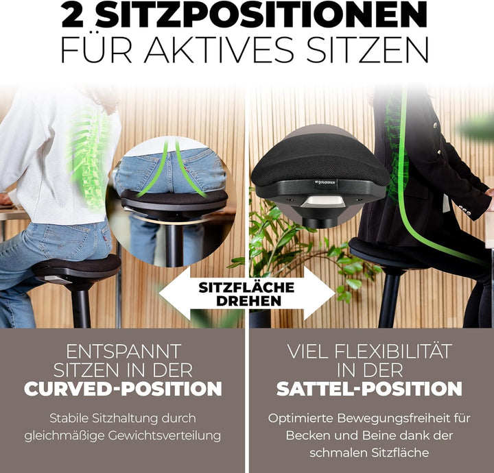 Ergonomischer Bürohocker [2 Sitzpositionen] höhenverstellbarer Sattelhocker [43–63 cm] Sitzhocker fü