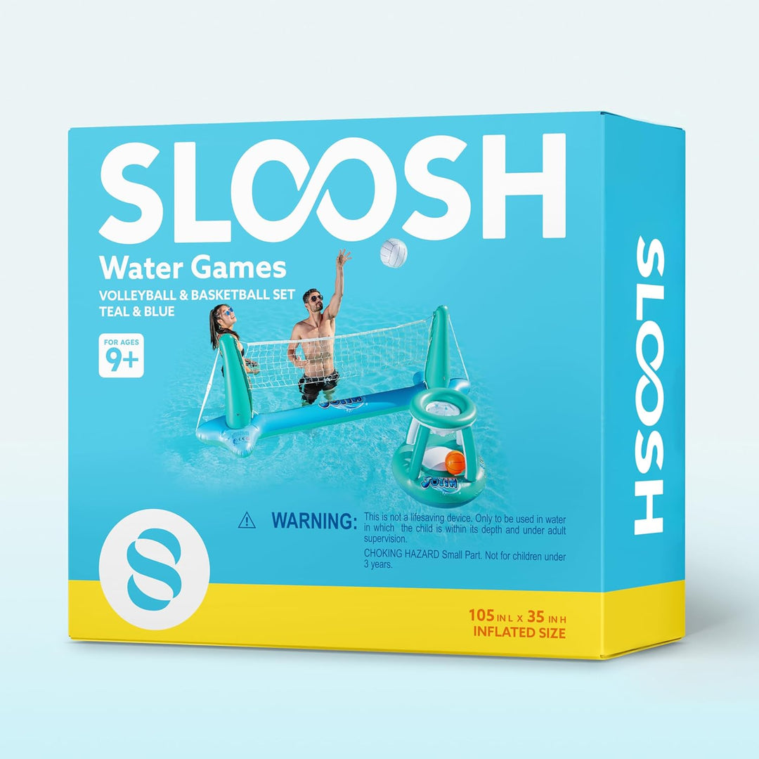 JOYIN Aufblasbare Pool Float Set, Volleyballnetz & Basketballkörbe & Bälle für Kinder Erwachsene, Wa