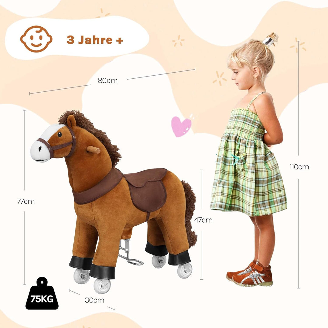 WOLTU Stehpferd auf Rollen, Reitpferd mit Klangfunktion für Kinder ab 4 Jahren, Plüschpferd zum Sitz