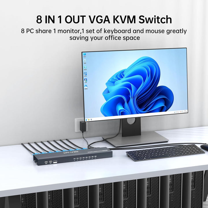 MT-VIKI VGA KVM Switch 8 Port 1U Rackmount KVM Switch 8 in 1 out Sharing für Tastatur Maus USB-Lauts