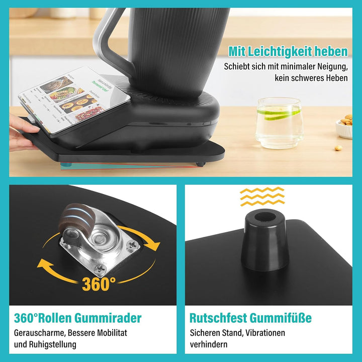 Bambus Gleitbrett für Thermomix TM7 – Mit 360° Rollen + Rutschfest Gummifüsse des Schnelles Bewegen/