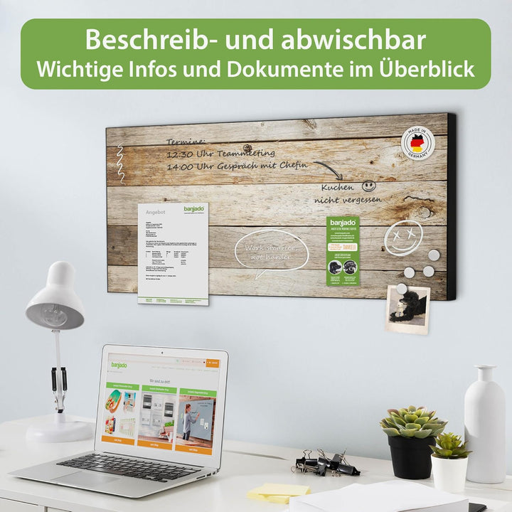 banjado Magnettafel schwarz 78 x 37cm / Magnetwand Metall/Magnetpinnwand als Memoboard/Pinnwand Magn