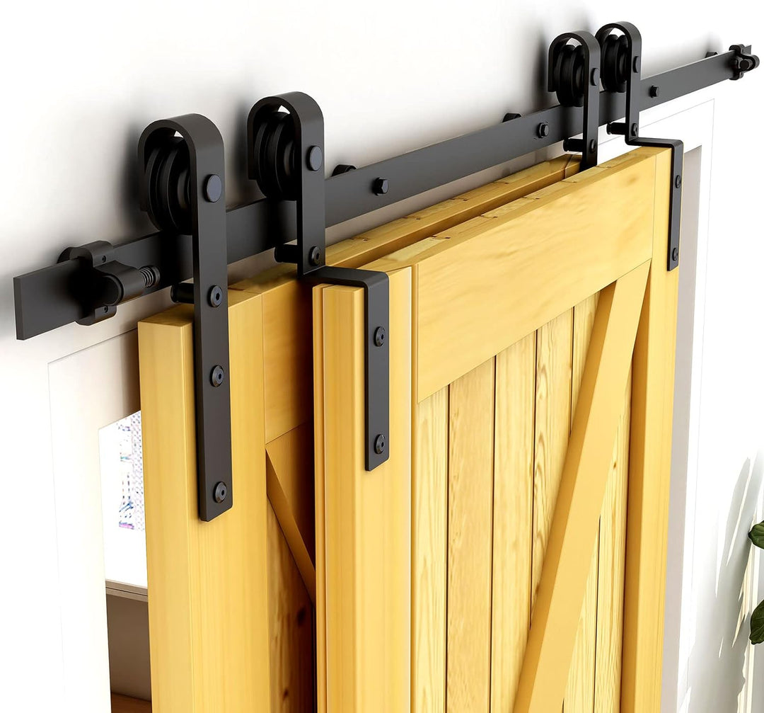 WOLFBIRD 122cm (4FT) Bypass Schiebetür Hardware Doppelte Holztür Schiebetürsystem Komplettset Schwar