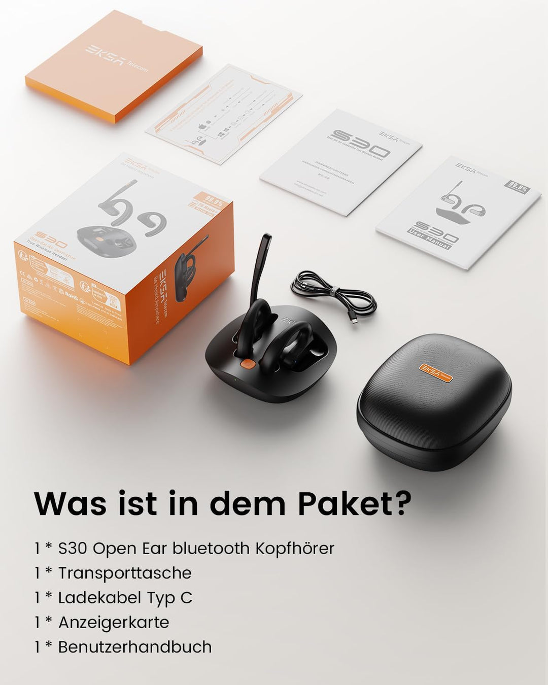 EKSA S30 Open Ear Bluetooth Kabellose Kopfhörer, Bluetooth 5.3 kabellose Headphones mit ENC Mikrofon