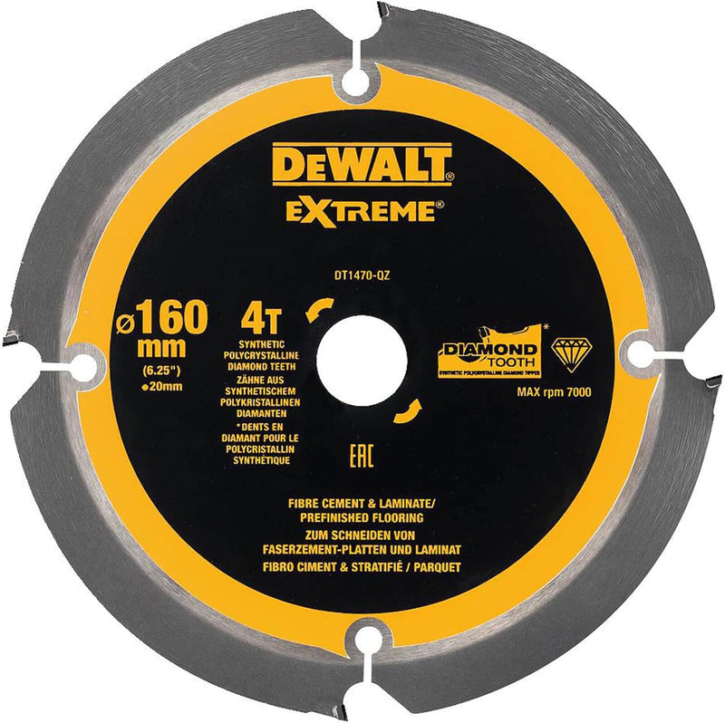 DEWALT Faserzement-Kreissägeblatt DT1470 (Sägeblatt-ø: 160/20 mm, 4 Zähne, Zahnwinkel: 12°, speziell