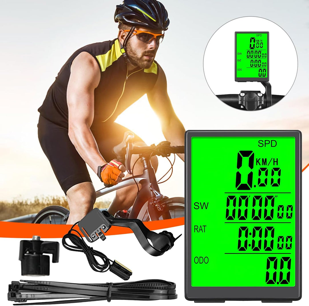 Fahrradcomputer - Beleuchteter Fahrradtacho mit Kabel - Kabelloses -Radcomputer mit Hintergrundbeleu