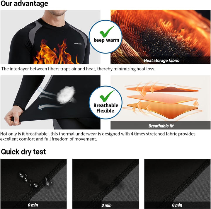 BENNALD Thermounterwäsche Herren, Skiunterwäsche Winter Thermowäsche Set Funktionsunterwäsche Warm W