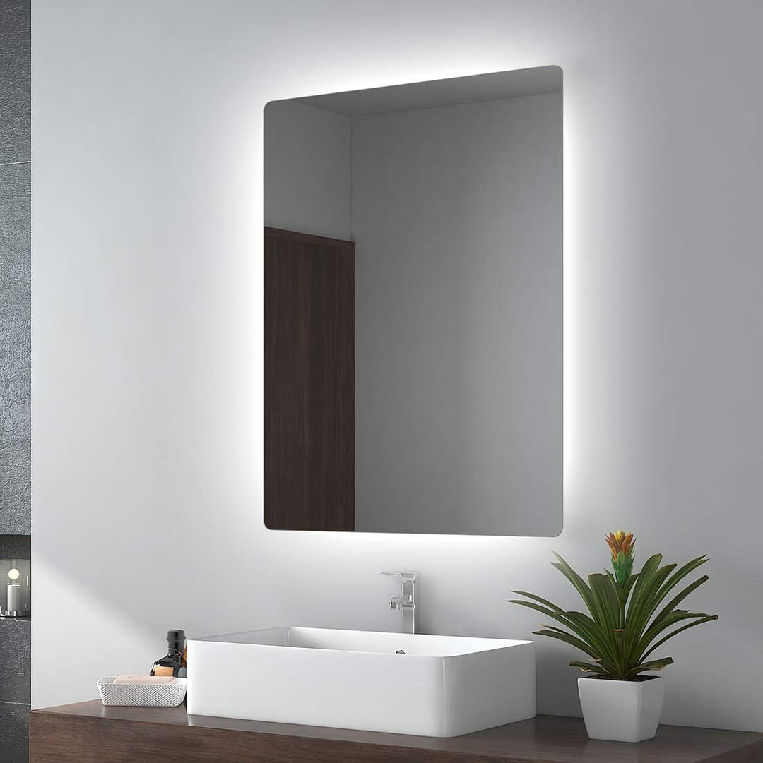 EMKE LED Badspiegel mit Beleuchtung 80x60cm Badezimmerspiegel mit Beleuchtung Kaltes Weiss 6500K Wan
