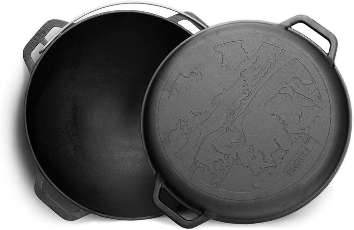 4BIG.fun Gusseisen Kazan 12 L Schwenktopf Kasan mit Deckel-Bratpfanne Wokpfanne Grill Cast Iron Camp