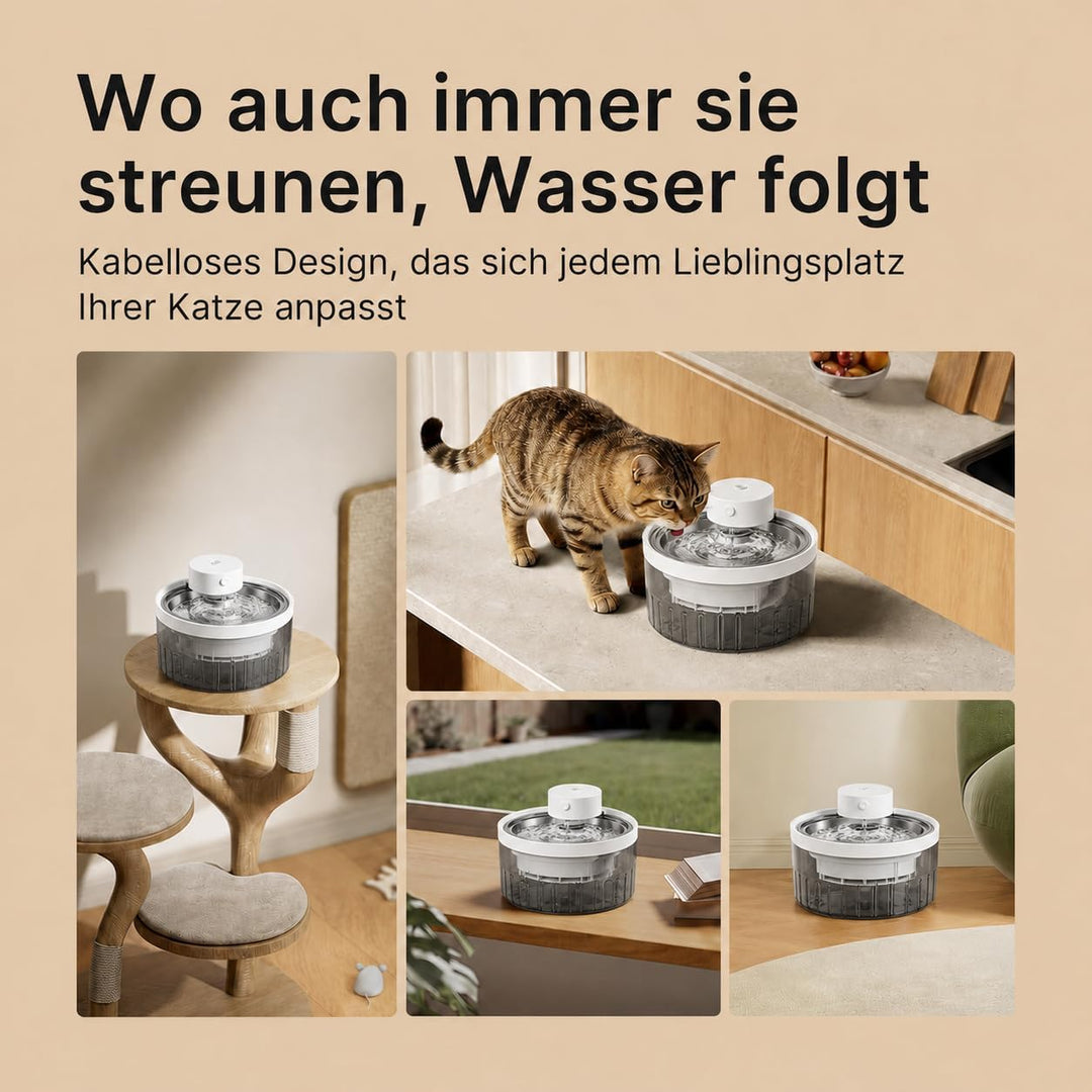 Katzenbrunnen Kabellos,3 L Trinkbrunnen für Katze Kabellos mit Bewegungsmelder,Katzenbrunnen Kabello