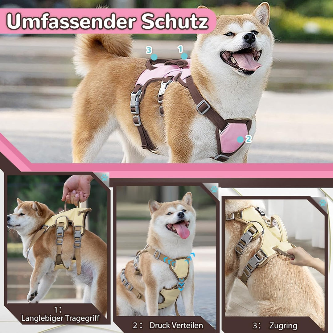 Mehrzweck-Hundegeschirr mit Leine Set, Ausbruchsicheres Anti Zug Hundegeschirr, Anti Zug Geschirr Hu