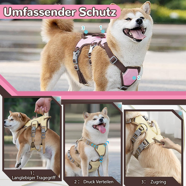 Mehrzweck-Hundegeschirr mit Leine Set, Ausbruchsicheres Anti Zug Hundegeschirr, Anti Zug Geschirr Hu