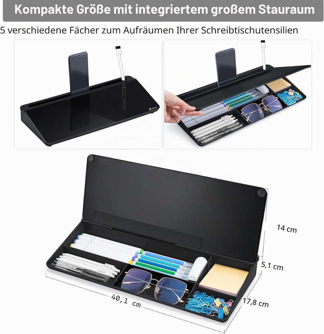 Varhomax Schreibtisch Organizer, Desktop Whiteboard Glas Schwarz Mit Aufbewahrung Abwischbar, To Do