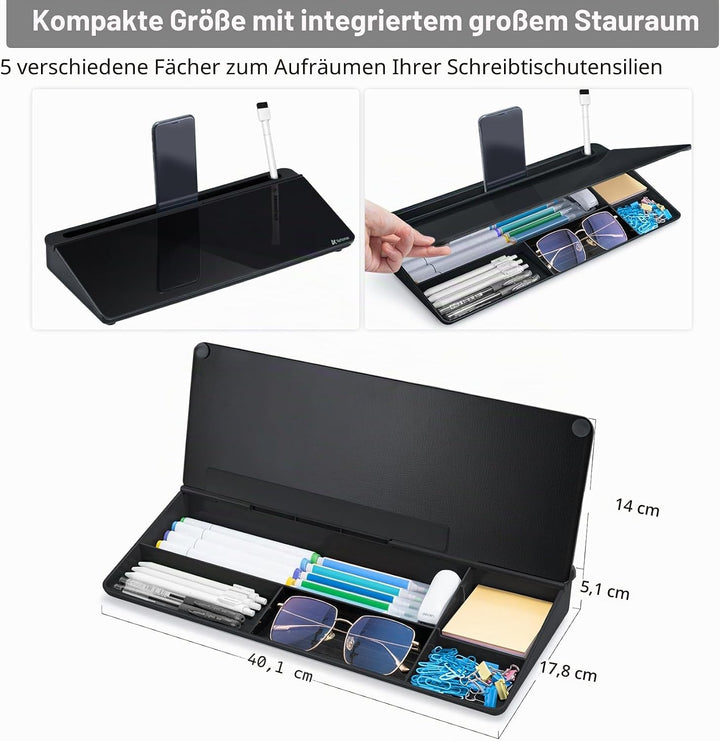Varhomax Schreibtisch Organizer, Desktop Whiteboard Glas Schwarz Mit Aufbewahrung Abwischbar, To Do