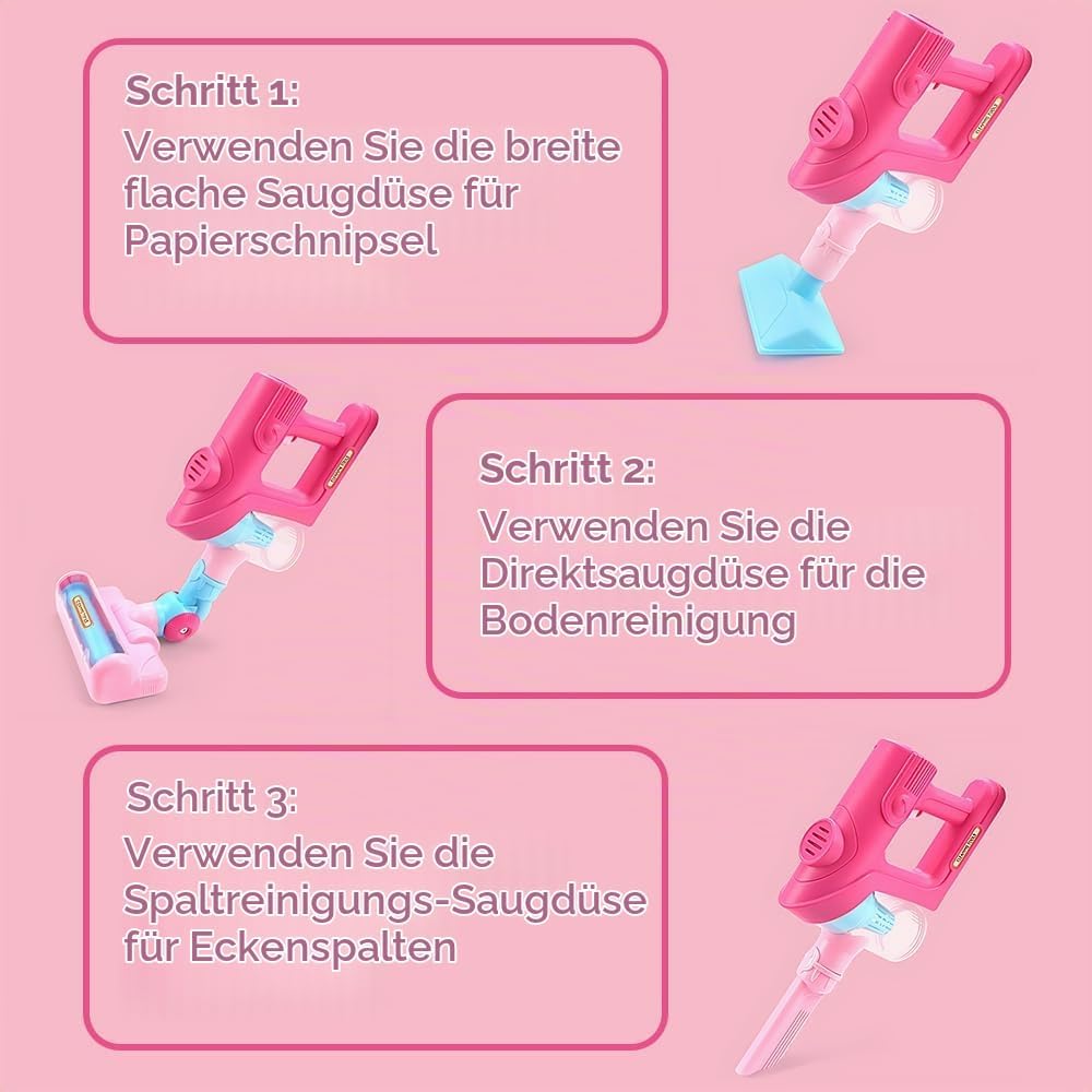 Kinderstaubsauger mit Echter Saugfunktion, SGZIOO Staubsauger Kinder, Staubsauger Spielzeug mit 3 Kö