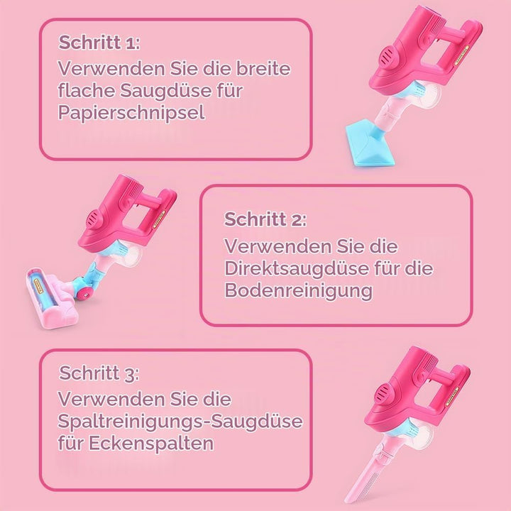 Kinderstaubsauger mit Echter Saugfunktion, SGZIOO Staubsauger Kinder, Staubsauger Spielzeug mit 3 Kö
