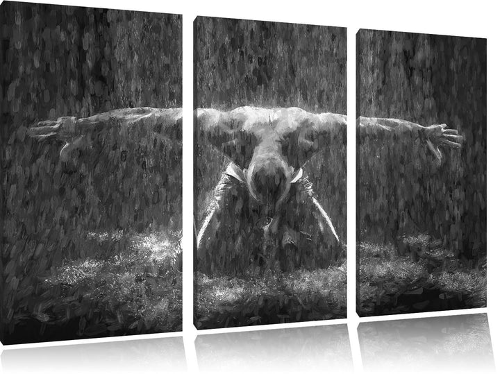 Pixxprint Bodybuilder im Regen Kunst als Leinwandbild/Grösse: 3 Teilig (120x80) / Wandbild/Kunstdruc