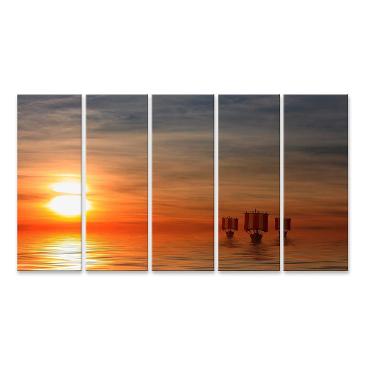 islandburner Bild auf Leinwand Wikingerschiffe 20A Bilder Wandbilder Poster Leinwand 160x80cm - 5 Te