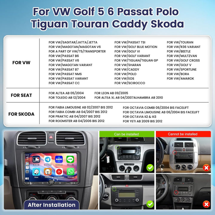 Roinvou Android15 4+64G Autoradio für VW Golf 5 6 Passat Polo Tiguan Touran Caddy Skoda Wireless Car