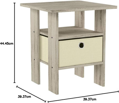 Furinno Andrey Beistelltisch Nachttisch mit Schublade, Holz, Sonoma Eiche/Elfenbein, 39.37 x 39.37 x