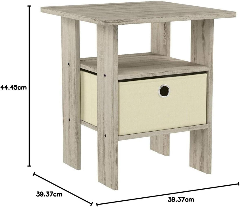 Furinno Andrey Beistelltisch Nachttisch mit Schublade, Holz, Sonoma Eiche/Elfenbein, 39.37 x 39.37 x