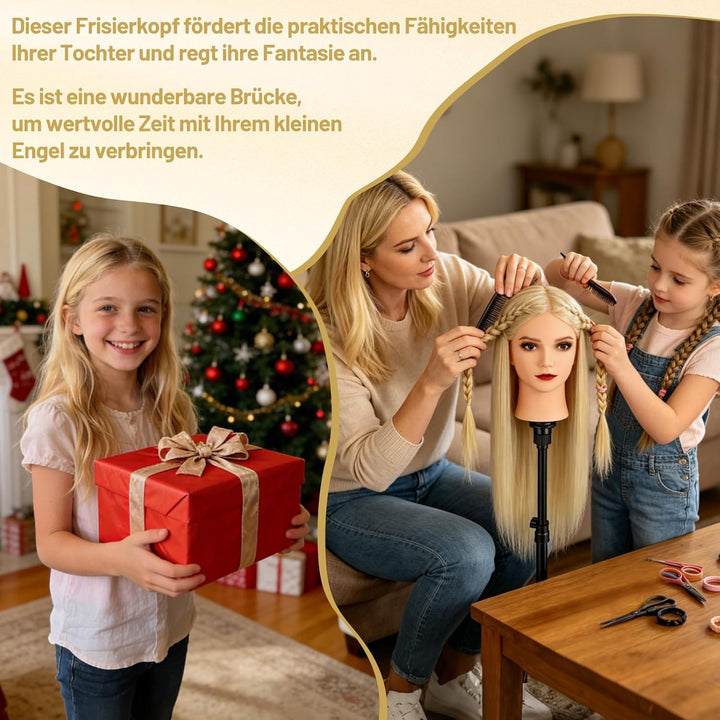 TwoWin Friseurkopf mit Haaren, 26 Zoll (66 cm) 80% Echthaar Mannequin Kopf, Make-up Übungskopf, Trai