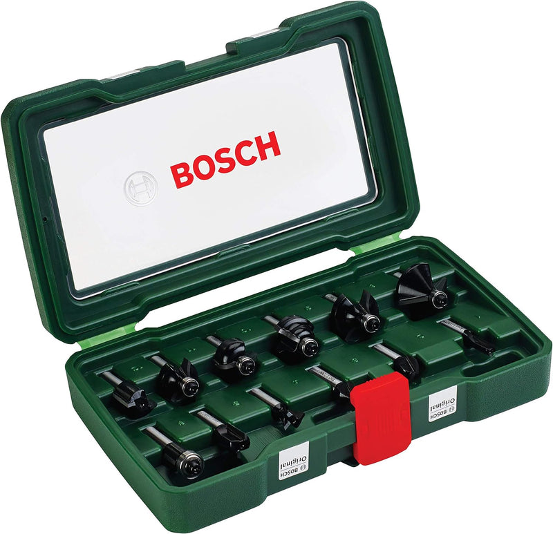 Bosch 12tlg. Hartmetall Fräser Set (für Holz, Ø-Schaft 8 mm, Zubehör Oberfräse) 12 tlg. 8mm-Schaft