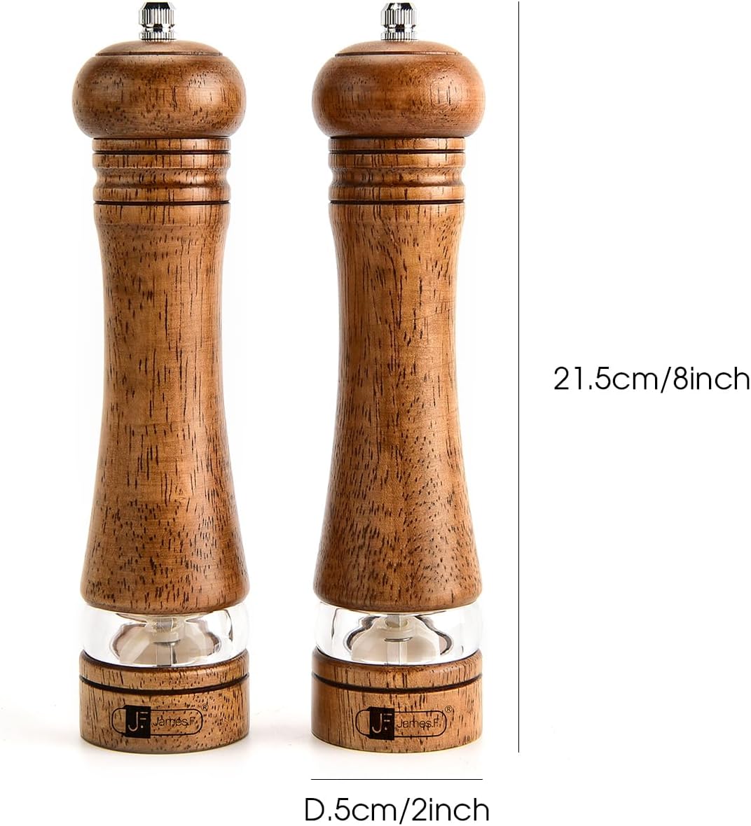 Salz und Pfeffermühle Set, Pfeffer und Salzmühle 2er Set aus Holz 21,5 cm Gewürzmühle Mühlenset Nach
