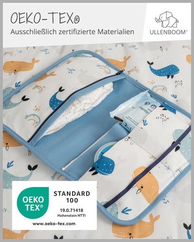 ULLENBOOM Windeltasche für unterwegs, Blau Wale, Made in EU - Wickeltasche für bis zu 3 Windeln, Feu