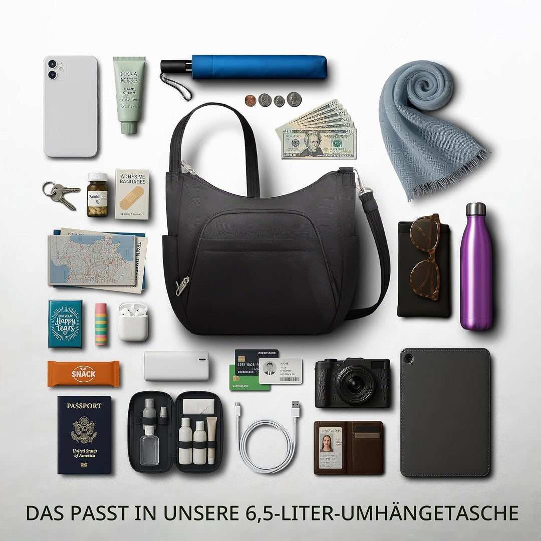 Travelon Damen Diebstahlsicher Umhängetasche, Scharz, 25 Zoll EU 25 Zoll Scharz, 25 Zoll Scharz
