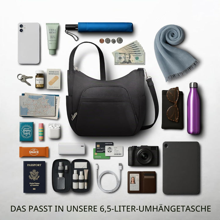 Travelon Damen Diebstahlsicher Umhängetasche, Scharz, 25 Zoll EU 25 Zoll Scharz, 25 Zoll Scharz